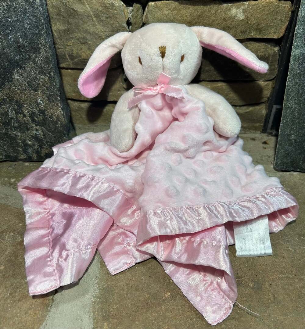 Pro Goleem Pink minky dots bunny with arms satin back lovely security blanket